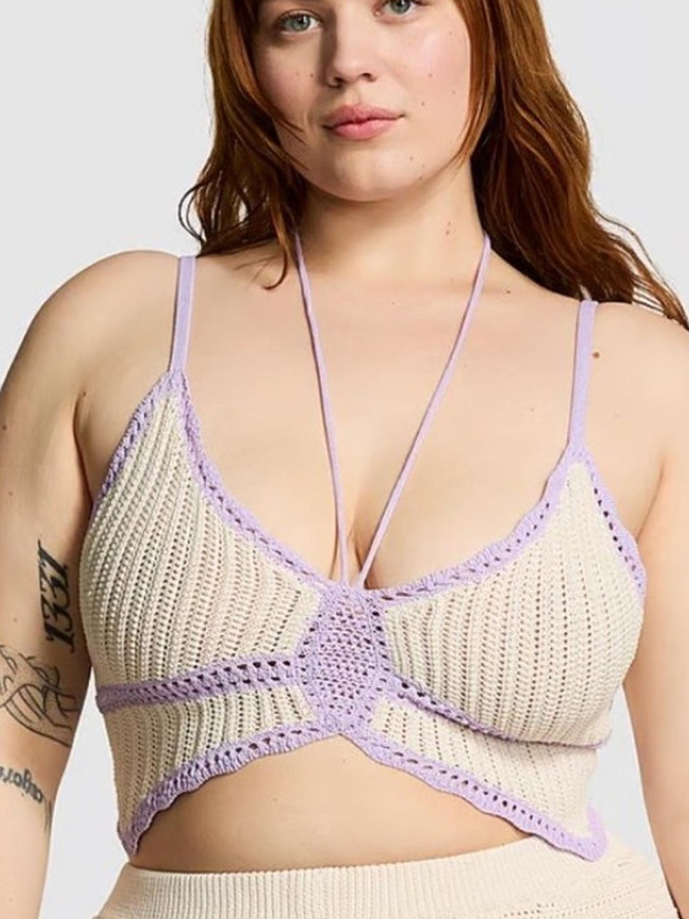 Victoria Secret PINK White Shell Crochet Butterfly Top sz-XXL